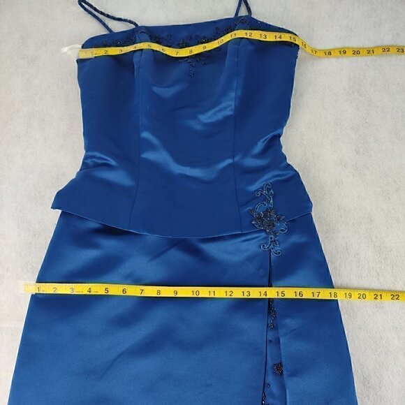 Eden Maids Bridals, Back Zipper, Satin Look, Blue Maxi Formal Dress. Size 6 - Picture 10 of 13